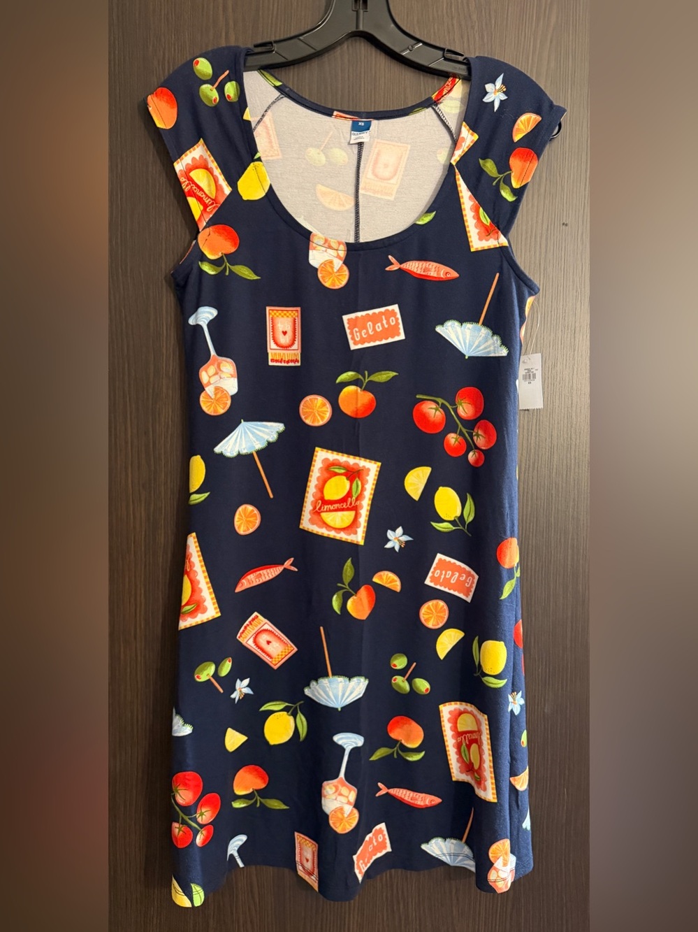 Old Navy Navy Blue Fruit-Print Scoop Dress